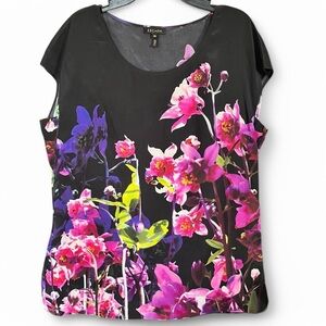 ESCADA cap sleeve floral silk blouse
